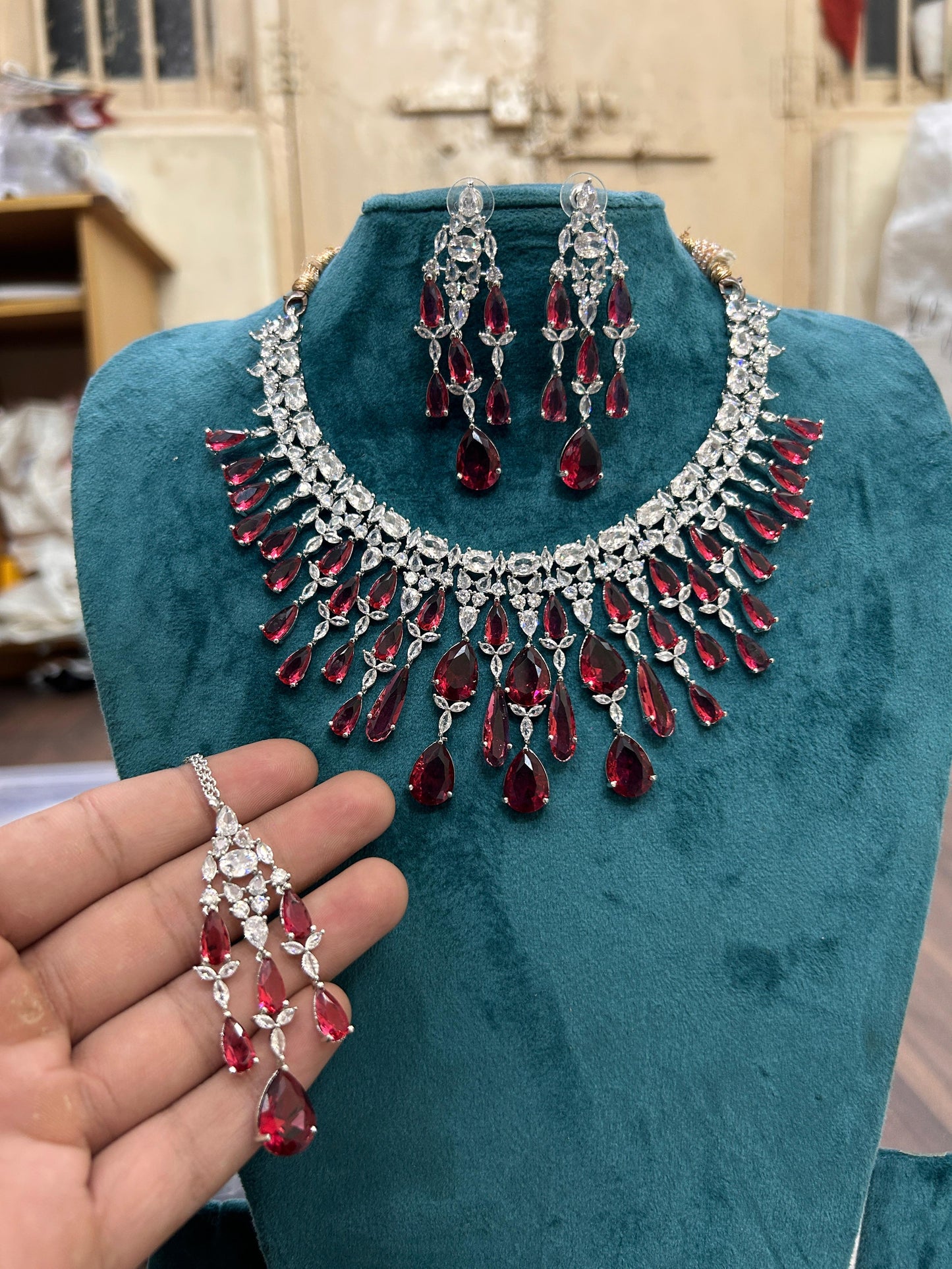 Tattvas silver-plated AD jewellery set TAT-ADS-0005