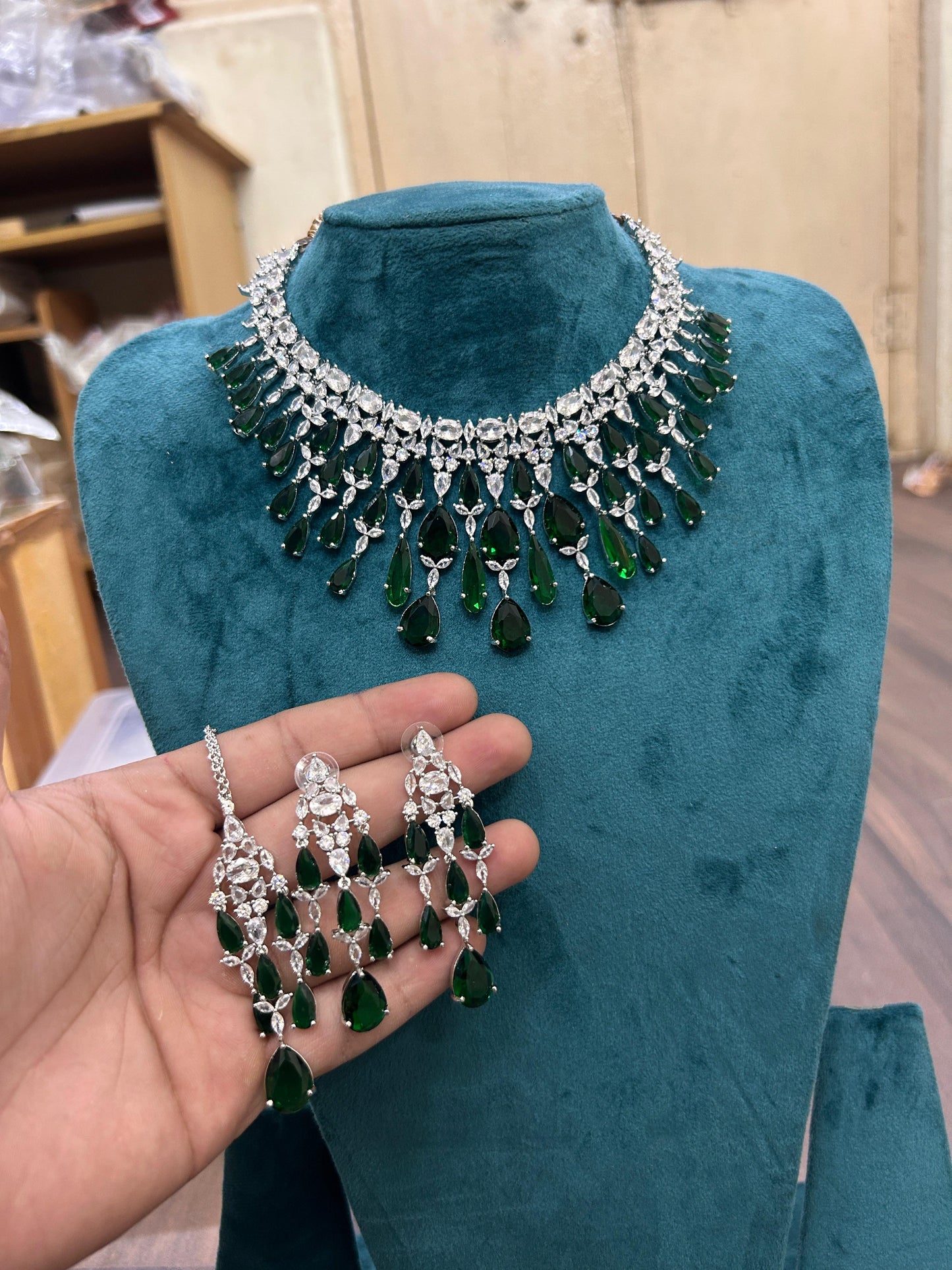 Tattvas silver-plated AD jewellery set TAT-ADS-0006