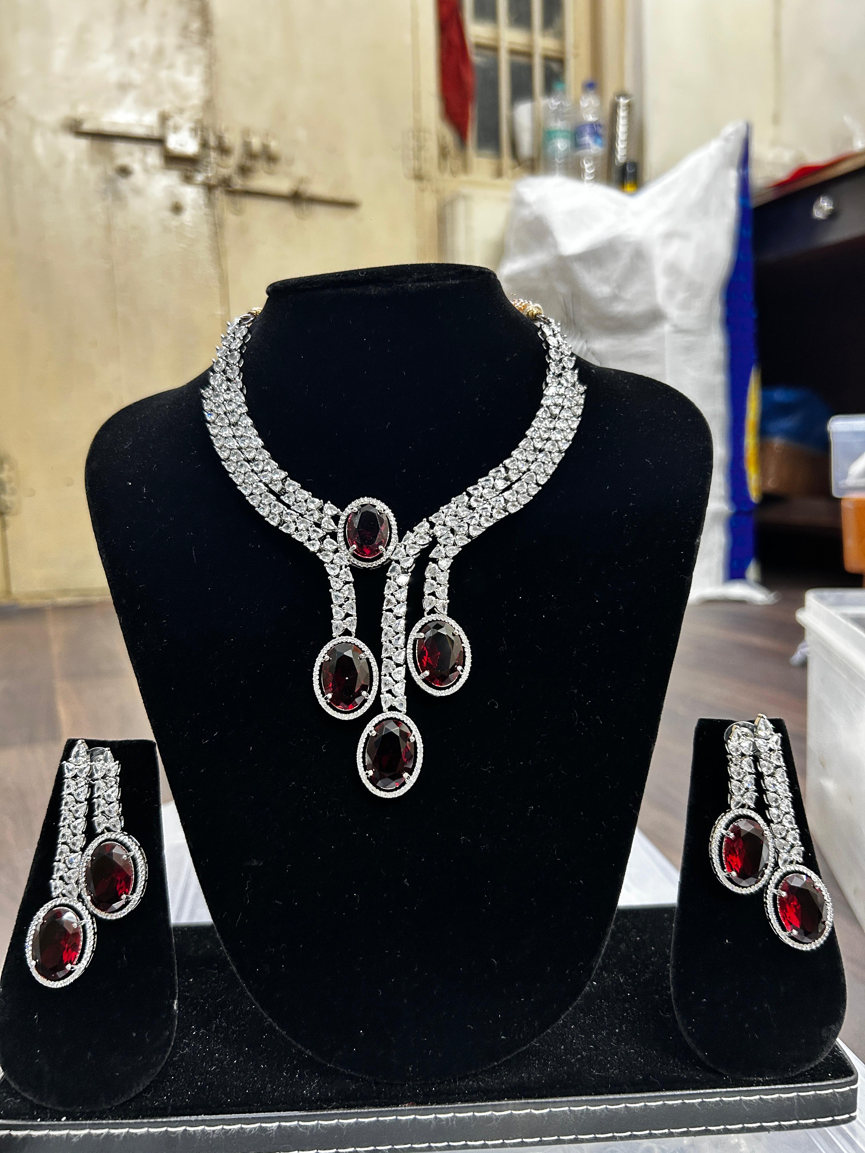 Tattvas silver-plated AD jewellery set TAT-ADS-0002