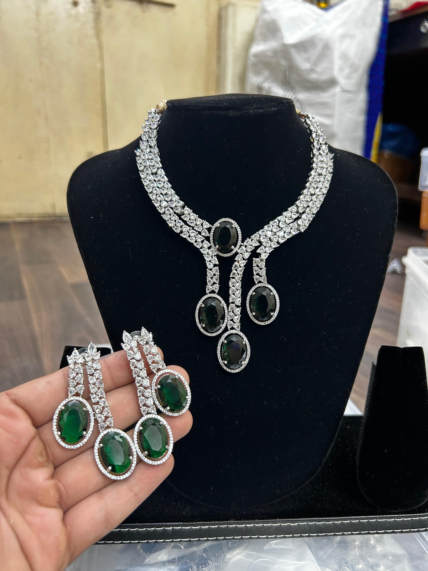 Tattvas silver-plated AD jewellery set TAT-ADS-0001