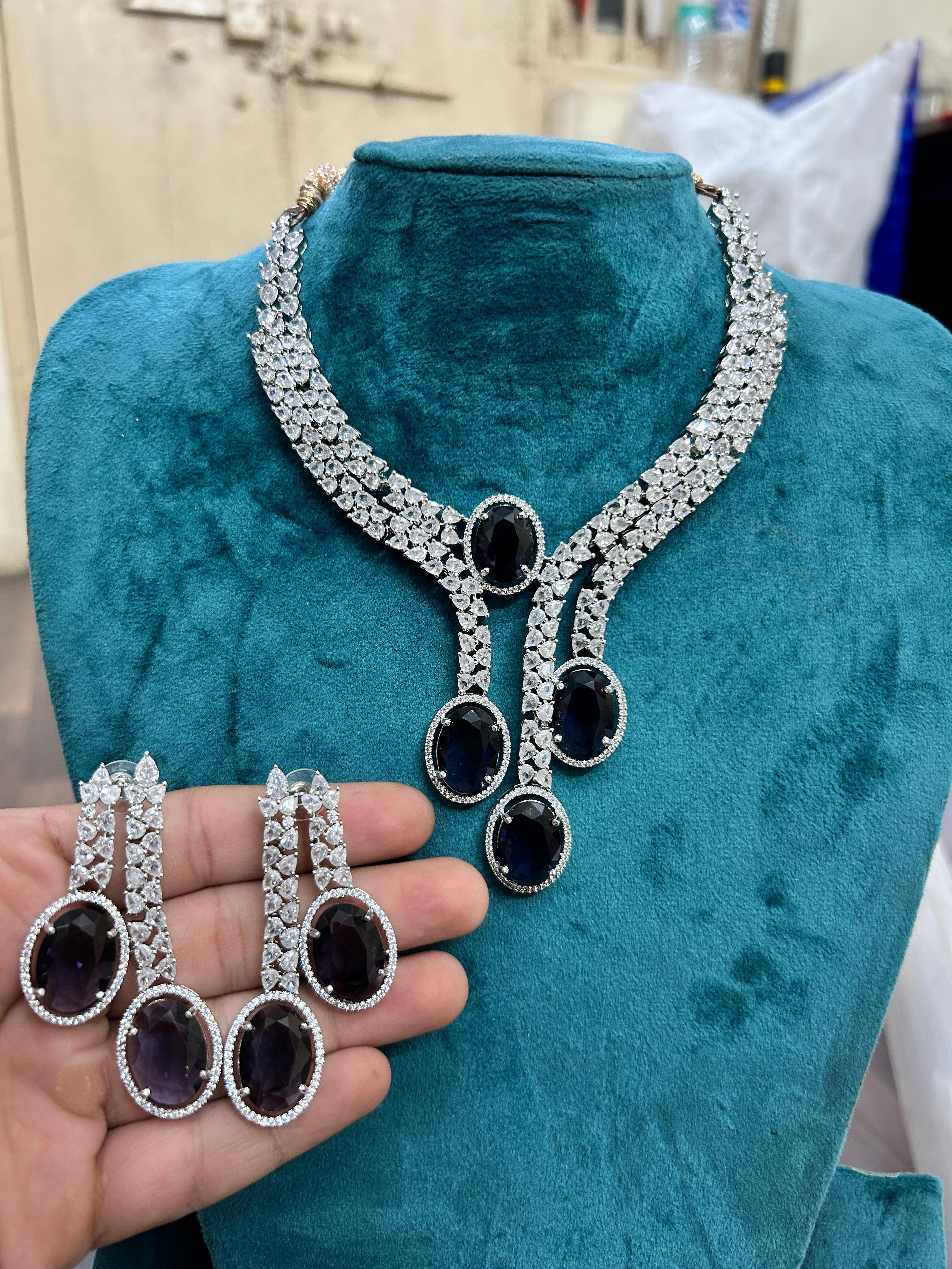 Tattvas silver-plated AD jewellery set TAT-ADS-0003